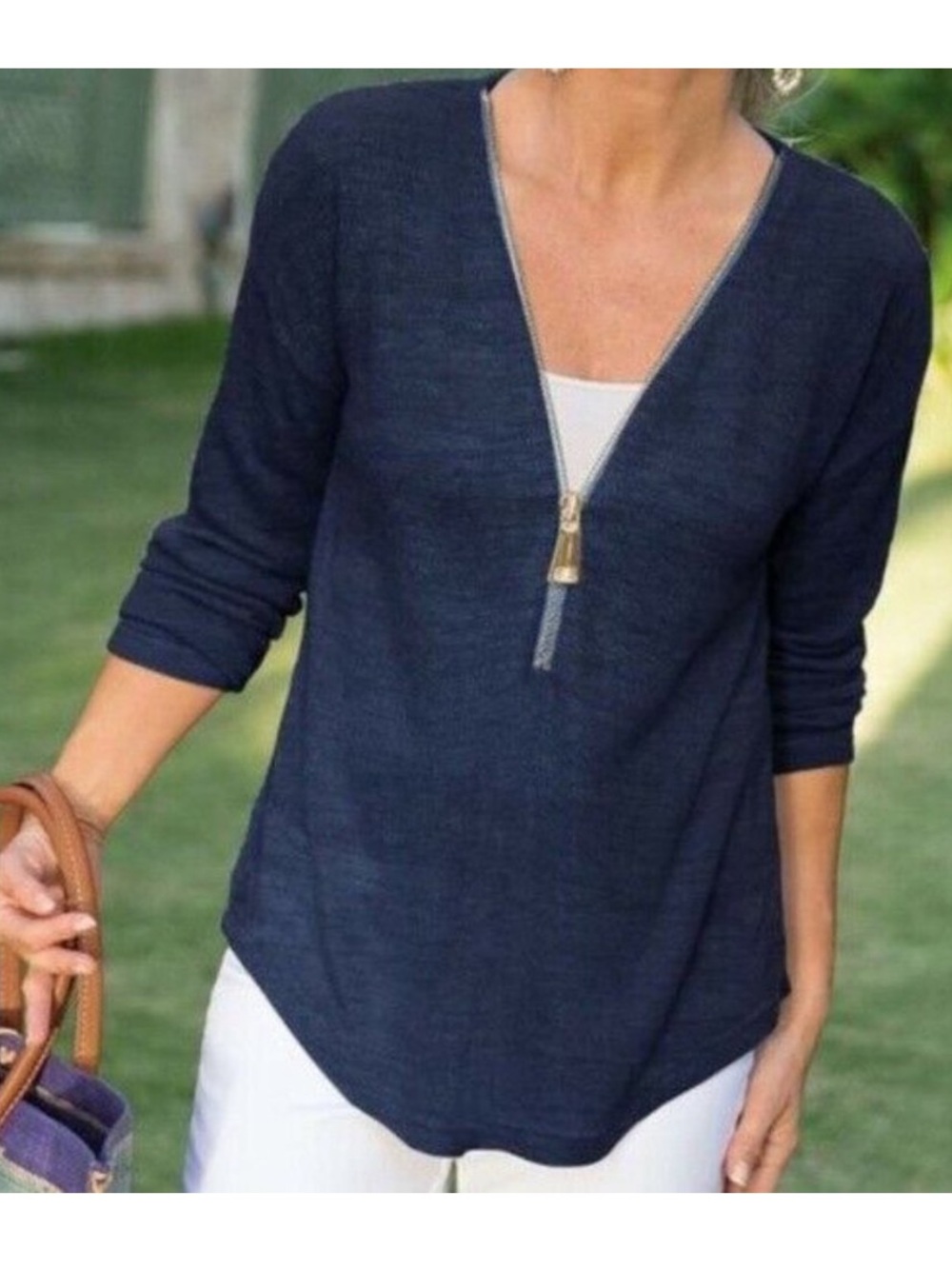 Soft Surroundings Valentina Zip Navy Sweater size XL